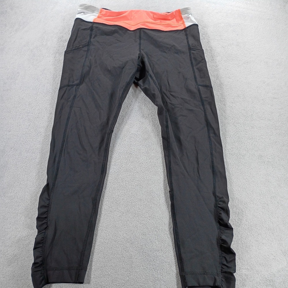 Lululemon Womens Ruched Side Pocket Leggings Grey Coral Size 6 Activewear